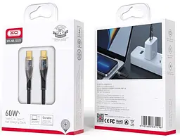 USB Кабель XO NB-Q223B Type-C-Type-C Прозорий Золотистий Plated 60W 1.0m Чорний - мініатюра 2