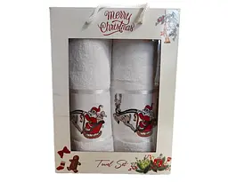 Набір новорічних рушників Gulcan 50x90+70х140 Merry Christmas Sled White