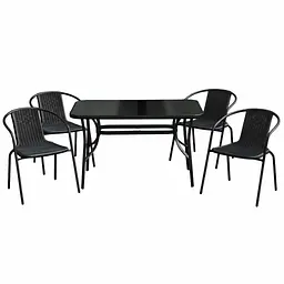 Комплект садових меблів 4Points Rapallo-4 з прямокутним столом 120x70x70см з чорною скляною стільницею
