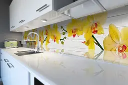 Кухонний фартух Жовті Орхідеї ПВХ наклейка на дощатому фоні дошки квіти Жовтий 65х250 см Happy Pocket Z180525 - мініатюра 6