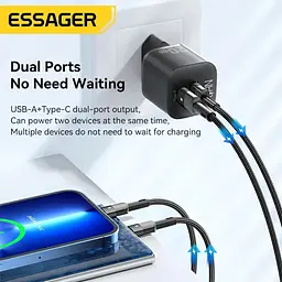 Зарядний пристрій Essager GaN mini Type C PD + USB QC3.0 20W - мініатюра 6
