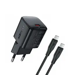 Мережевий зарядний пристрій з кабелем ACEFAST A117 PD20W mini GaN fast charger set(P16),чорний Чорний