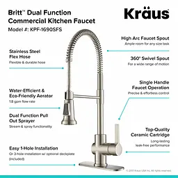 Змішувач для кухні Kraus Britt KPF-1690SFS, Нержавіюча сталь - мініатюра 7