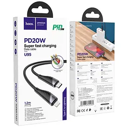 Дата кабель Hoco U95 Freeway 4in1 USB/Type-C to Type-C/Lightning 60W (1.2m) Black - мініатюра 6
