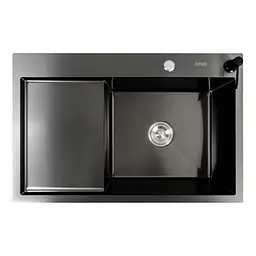 Кухонна мийка PVD чорна 78x50 R Platinum Handmade (круглий сифон 3.0/0.8), Чорний