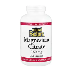 Магний Natural Factors 150 мг (Citrate) – 360 капсул, для мышц и нервной системы