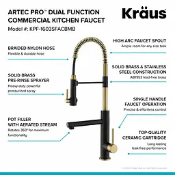 Змішувач для кухні Kraus Artec Pro KPF-1603SFACBMB, Чорний матовий - мініатюра 9