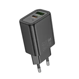 МЗП Hoco N61 Gentle PD20W+QC3.0 (1USB-A/1C) + кабель Type-C to Type-C Black - мініатюра 3