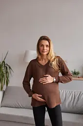 Жіночий трикотажний лонгслів для вагітних Wien розмір L-XL (46-48) Lullababe Шоколадний - мініатюра 3