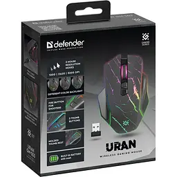 Мишка Defender Uran GM-503, бездротова, ігрова, 3200 dpi., 8кн., 400mAh, LED, чорна