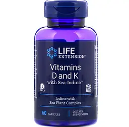 Вітамін D та К з йодом, Vitamins D and K with Sea-Iodine, 60 капсул Life Extension vit0001680