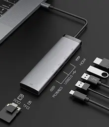 USB Хаб XiaomiMiiiW Type-C docking station HUB 7-in-1 PD100W+USB3.0*3+HDXiaomi+TF+SD MWCMA01 Grey - мініатюра 2