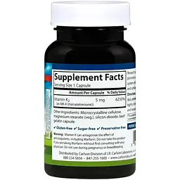 Вітамін К2 MK-4 Менатетренон Carlson Vitamin K2 Menatetrenone 5 мг 60 капсул - мініатюра 2