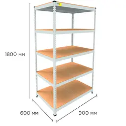 Металевий стелаж Emby Light Series (розмір 1800х900x600мм) 5 полиць ДСП до 100кг Білий - мініатюра 3