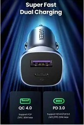 Зарядний пристрій для авто Ugreen CD130 30W PD QC4.0 PPS Grey (40858) - мініатюра 7