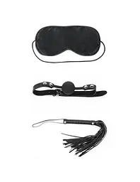 Набір БДСМ аксесуарів: кляп LoveToy Bondage Kit Black, флогер та маска на очі, чорний