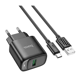 Сітчастий зарядний пристрій із кабелем HOCO C140A Smart single port QC3.0 charger set(Type-C)(EU) чорний