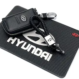 Подарунковий набір №33 для Hyundai / килимок панелі / брелок / чохол із тисненої шкіри