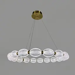 Led люстра з прозорими рельєфними кульками у латунному кільцевому корпусі Ø 68 см | Line F | Арт. MJ343-680 AB+CL