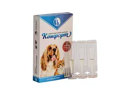 Краплі інсекто-акарицидні Продукт Коти, собаки Комфорт проти бліх та кліщів 3 ампули по 0,5мл