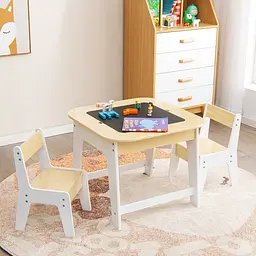 Комплект дитячих меблів Costway Kids Set 2-in-1 Desk стіл та 2 стільці з двосторонньою стільницею-дошкою - мініатюра 2