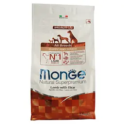 Сухий корм Monge Dog All breeds Puppy&Junior, для цуценят всіх порід, ягня з рисом, 2,5 кг - мініатюра 2
