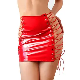 Лакована спідниця на шнурівці Art of Sex - Molly, колір червоний, L-2XL