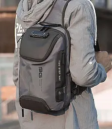 Однолямковий рюкзак через плече Bange BG-7082 9л Сумка-слінг із USB-роз'ємом та замком Gray (19379) - мініатюра 9