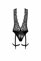 Боді Noir Handmade F297 Libido, XL, чорне, мереживо, низ під латекс, відкритий доступ, гартери - мініатюра 5