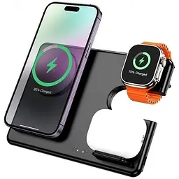 Тримач із зардним пристроєм HOCO CQ1 Geek folding 3-in-1 magnetic wireless fast charger черний - мініатюра 4