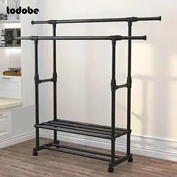 Підлогова вішалка для одягу та взуття телескопічна чорна Double Garment - мініатюра 3