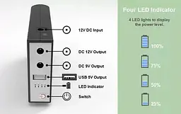 Джерело безперебійного живлення Xoko WGP 8800mAh 5-12V (XK-WGP-8800) Чорний - мініатюра 8