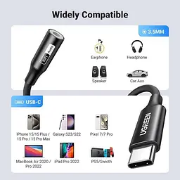 Перехідник USB Type-C - 3,5 мм UGREEN CM720 Aux Dongle HiFi адаптер для навушників Black (25836) - мініатюра 2