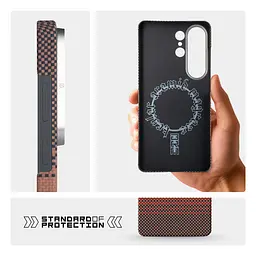 Защитный чехол для Samsung Galaxy S26 Ultra 5G, BlackIcon Kevlar MagCase, кевларовый, разноцветный, панель, накладка с поддержкой MagSafe, противоударный, защита всего корпуса, усиленные углы, совместим с беспроводной зарядкой - мініатюра 7