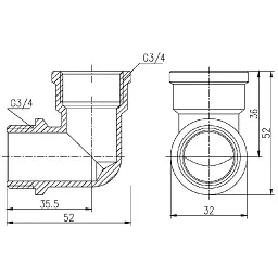 Кут - коліно SD Forte поворотне 90 градусів  3/4" В - 3/4" Н SF37220 - мініатюра 3