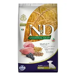 Сухий корм для цуценят малих порід Farmina N&D Low Grain Dog Lamb&Blueberry Puppy Mini, ягня та чорниця, 7 кг