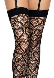Панчохи Leg Avenue Heart net thigh highs Black One size - мініатюра 5