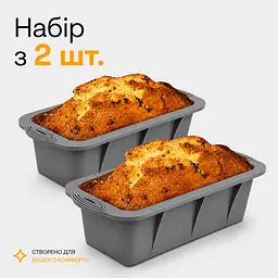 Набір із 2 силіконових форм для випікання хліба 25×11.5×6 см Сірий 88483