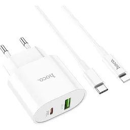 Мережевий зарядний пристрій Hoco C95A Lineal PD20W+QC3.0 + Cable USB-C to Lightning White [757326] [76051]