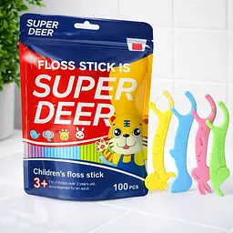 Дитячі флосери Super Deer Children's Floss Stick 100 шт (4 кольори) - для очищення міжзубних проміжків від 3 років - мініатюра 4