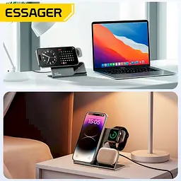Бездротовий мультизарядний пристрій Essager Ruicheng desktop magnetic suction 15W (3 in 1) black (EWXZM-RC0G-Z) - мініатюра 4