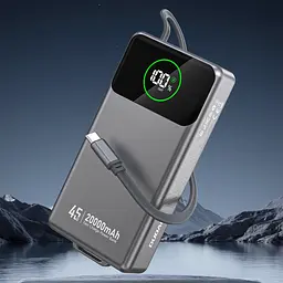 УМБ Dudao 20000mAh K31 Pro 45W PD,QC USB-A,USB-C In/Out,with built-in USB-C/Lightning cables Gray - мініатюра 3