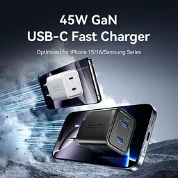 Зарядний пристрій Vention 2xUSB-С 45W GaN чорний (FEFB0-EU) - мініатюра 4