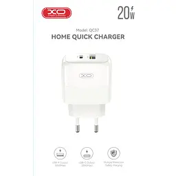 Зарядний пристрій XO 1xUSB QC 3.0 + 1xUSB-C PD 20 Вт (XO-QC37) - мініатюра 6