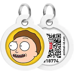 Адресник для собак і котів Waudog Smart ID з QR паспортом, Рік та Морті 2, M, діаметр 30 мм