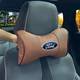 Подушка на підголівник з логотипом Ford Екошкіра 3D Кольоровий лого Коричневий-Коричневий кант 1 шт