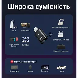 Bluetooth-адаптер Ugreen USB-C Bluetooth 5.3 Audio Transmitter PC/PS5/Switch BT501 black (45008) - мініатюра 9
