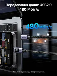 Кабель UGREEN L530 USB-C - USB-C PD 240 Вт з LED-дисплеєм 1 м чорний (65866) - мініатюра 5
