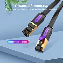 Плоский кабель-удлинитель Ethernet Vention 0,5 м сетевой патч-корд RJ45 8P8C штекер для подключения к порту и гнездо для кабеля Cat.7 10 Гбит/с для прокладки вдоль стен и в узких промежутках полоса пропускания 600 МГц чёрный (ICBBD) - миниатюра 7