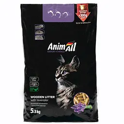 Деревний наповнювач AnimAll з ароматом лаванди для котів 5 кг + 300 г у подарунок